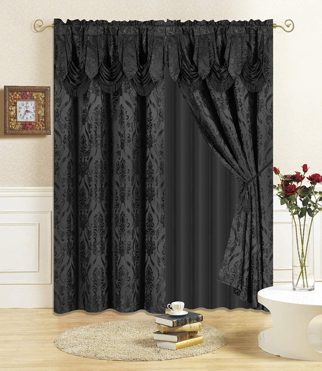 6 Piece Drape Set with Attached Valance and Sheer with 2 Tie Backs - Anna's Linens