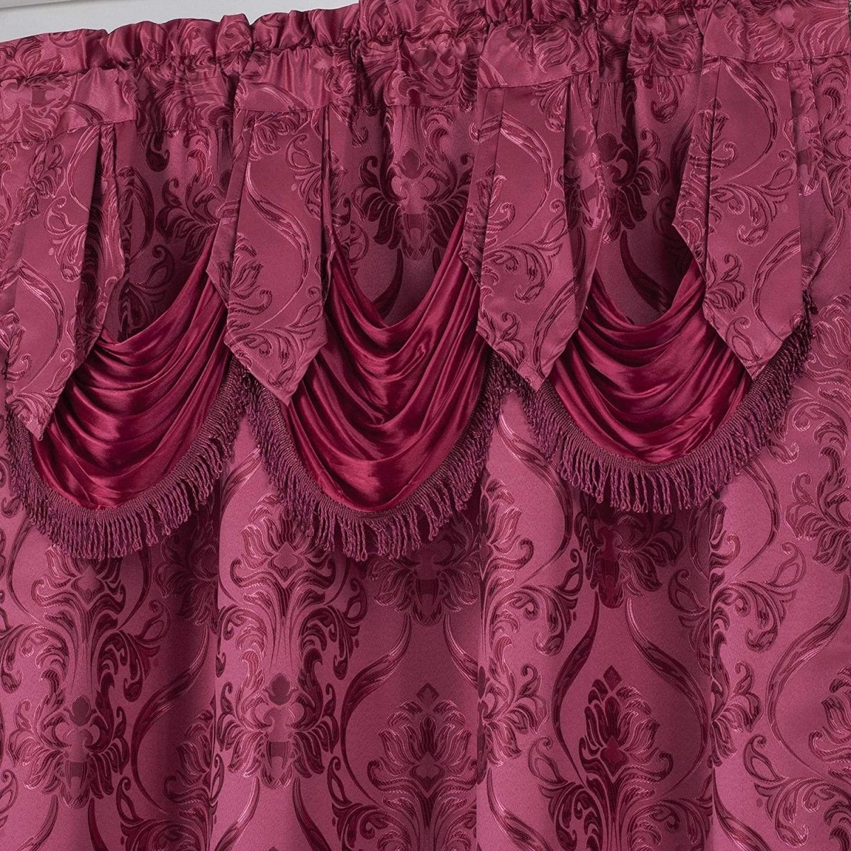 6 Piece Drape Set with Attached Valance and Sheer with 2 Tie Backs - Anna's Linens
