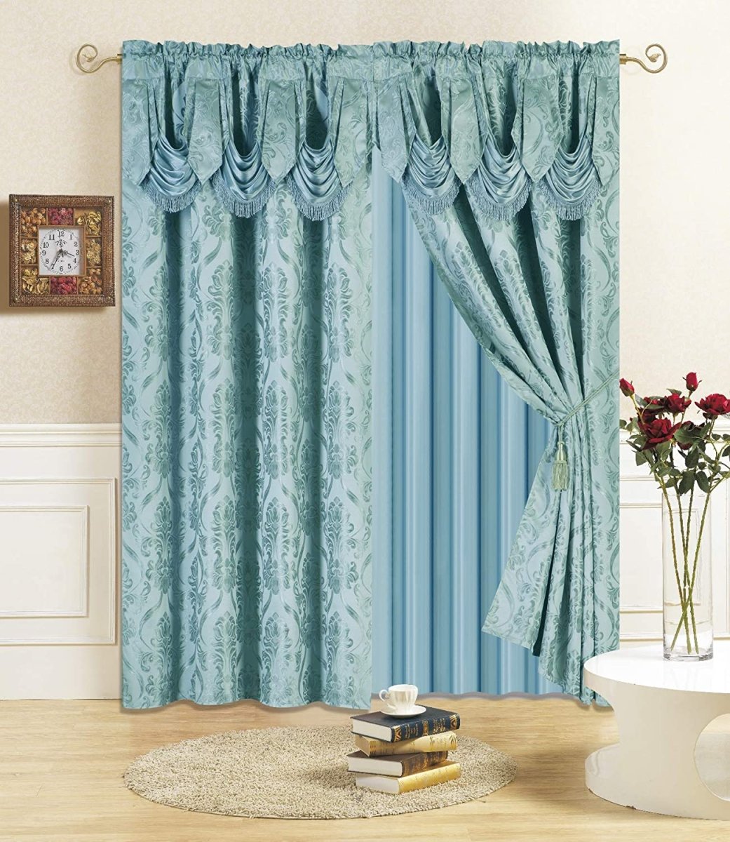 6 Piece Drape Set with Attached Valance and Sheer with 2 Tie Backs - Anna's Linens