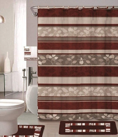 18 Pcs Shower Curtain Embroidery Bath Mat Contour Rug Towel Set - Anna's Linens Store