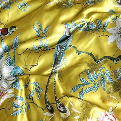 Floral Silky Satin Comforter Set Bird Flower Pattern Bedding Set Sexy Luxury Quilt Set Comforter with Pillowcases - Anna's Linens Store