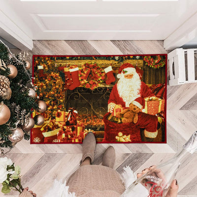 Christmas Runner Rug Santa Welcome Front Door Mat Indoor Outdoor Non Slip Doormat Xmas Holiday Decor Carpet for Living Room Bedroom Bath Kitchen Entrance - Anna's Linens Store