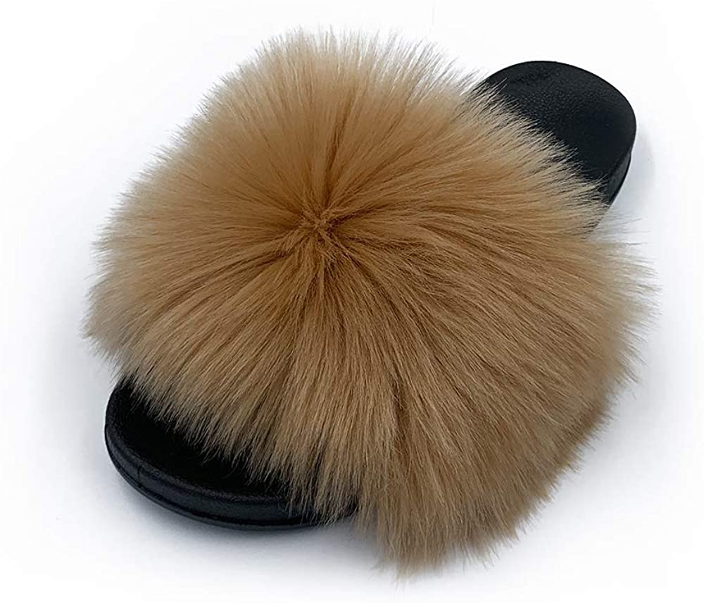 Faux Fur Slides Slippers Fluffy Fuzzy Sandals Open Toe Furry Slide Flip Flop - Anna's Linens Store