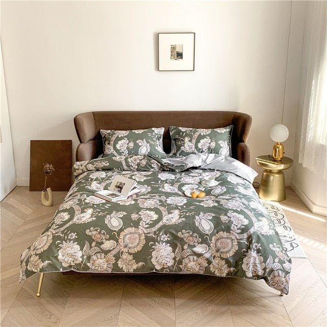 6Pcs Luxury Egyptian Cotton Bedding Set Bright Flamingo Leaf Duvet Cover Bed Fitted sheet - Anna's Linens