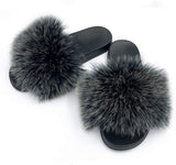 Faux Fur Slides Slippers Fluffy Fuzzy Sandals Open Toe Furry Slide Flip Flop - Anna's Linens Store