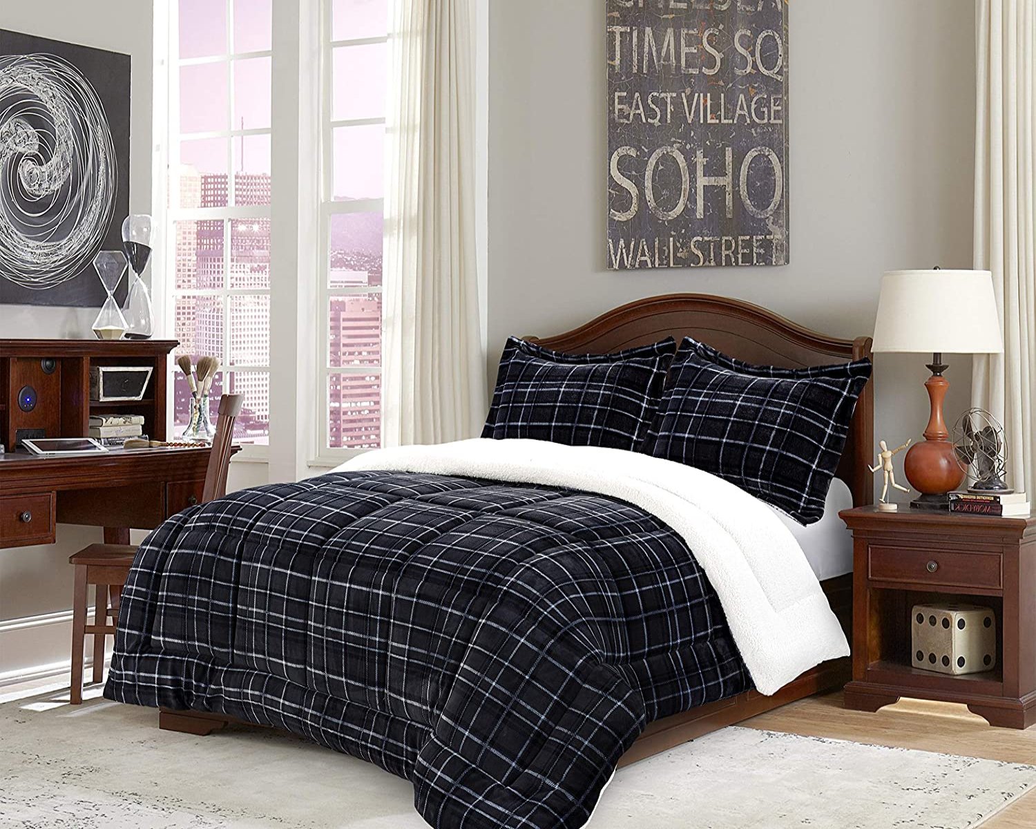 Ultra Soft Reversible Comforter Set King Burgundy/Black