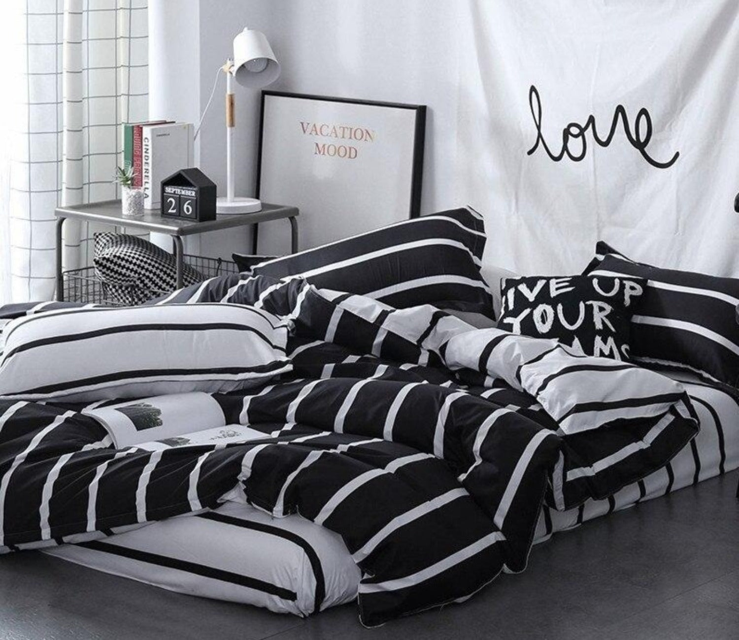 Monochromatic Stripes Duvet Bedding Set King Size - Anna's Linens Store