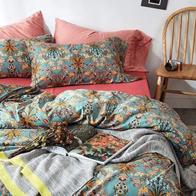 Garden Flower Duvet Cover Set with Zipper Closure Soft Cotton