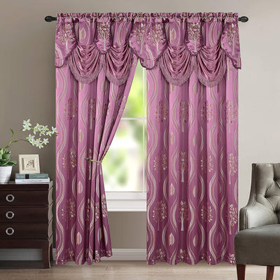Luxurious Beautiful Curtain Panel Set with Attached Valance & Backing