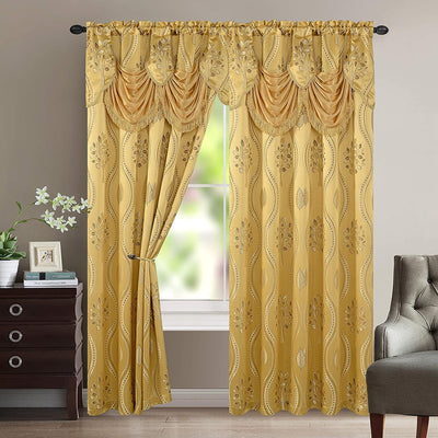 Luxurious Beautiful Curtain Panel Set with Attached Valance & Backing