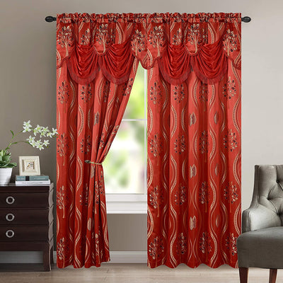 Luxurious Beautiful Curtain Panel Set with Attached Valance & Backing