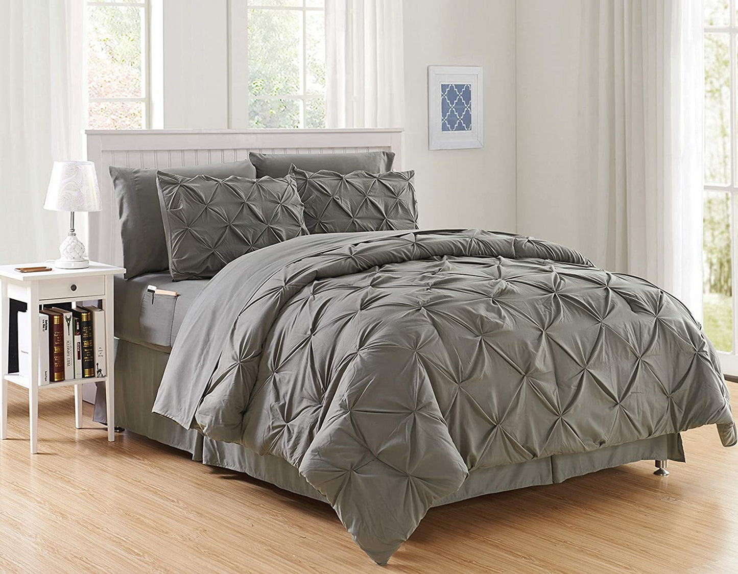 Luxury 8pcs Bed-in-a-Bag Silky Soft Comforter Set Double Sided Pockets
