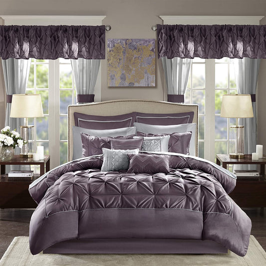 Master Bedroom 24 Piece Room-in-a-Bag Bedding Faux Silk Comforter Set
