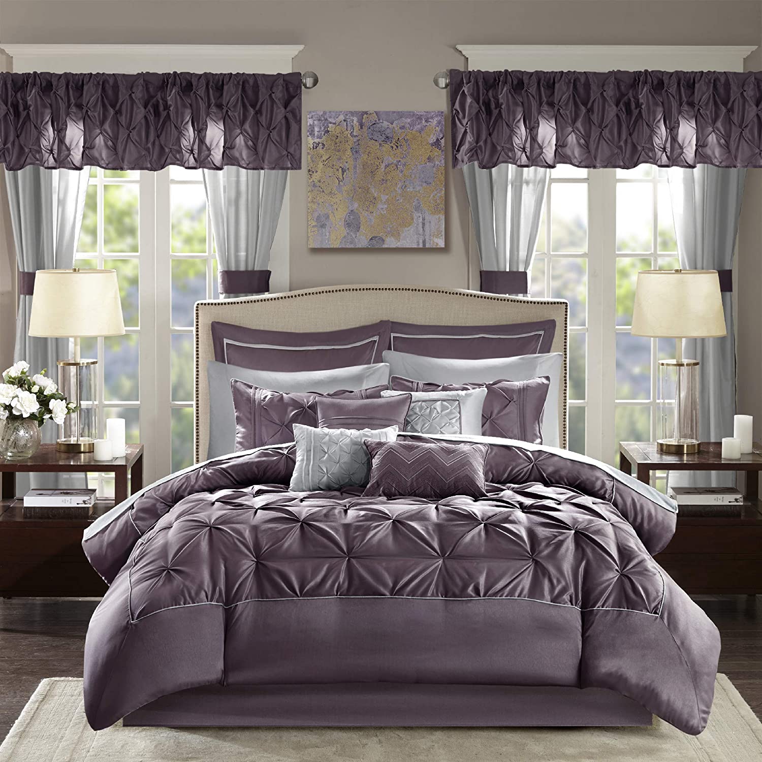 Master Bedroom 24 Piece Room-in-a-Bag Bedding Faux Silk Comforter Set