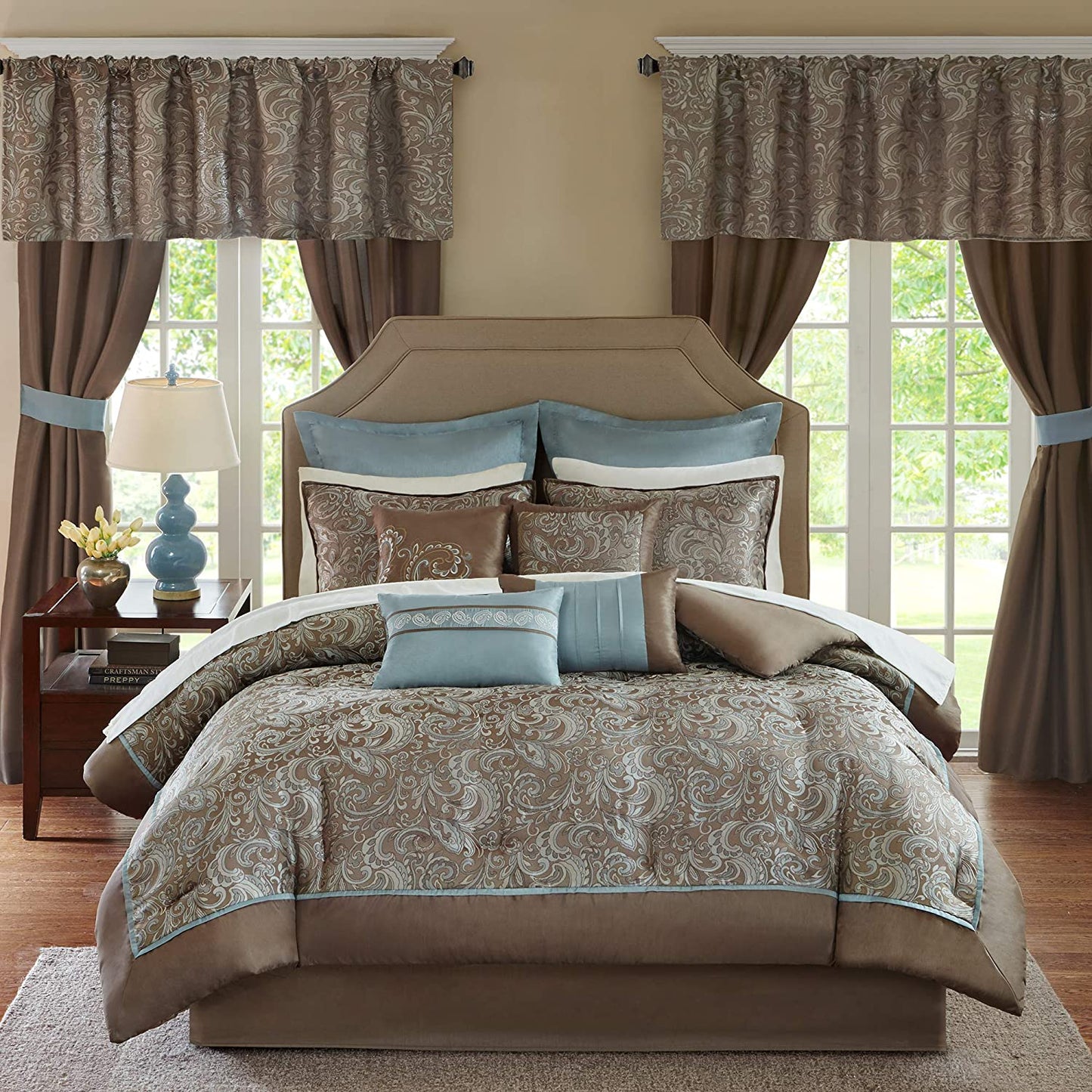 Master Bedroom in a Bag 24 Pcs Faux Silk Comforter Jacquard Set
