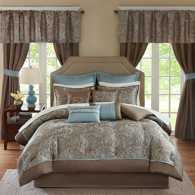 Master Bedroom in a Bag 24 Pcs Faux Silk Comforter Jacquard Set