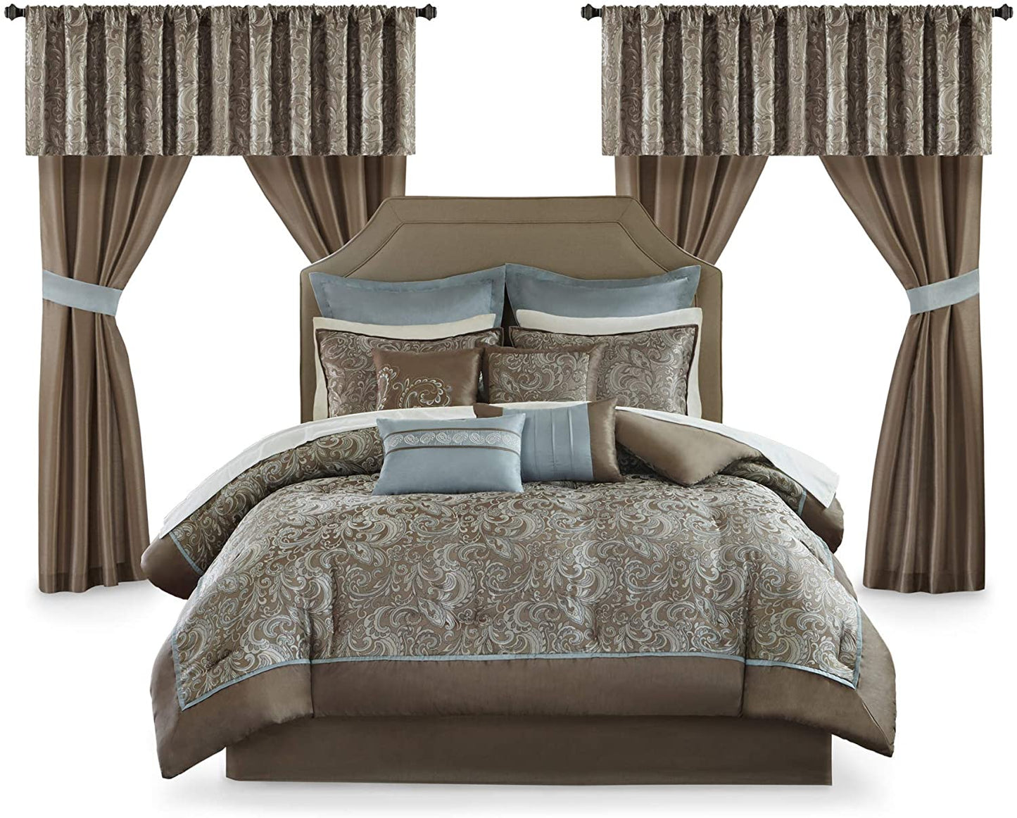 Master Bedroom in a Bag 24 Pcs Faux Silk Comforter Jacquard Set