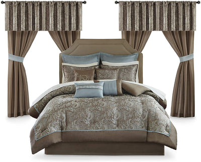 Master Bedroom in a Bag 24 Pcs Faux Silk Comforter Jacquard Set