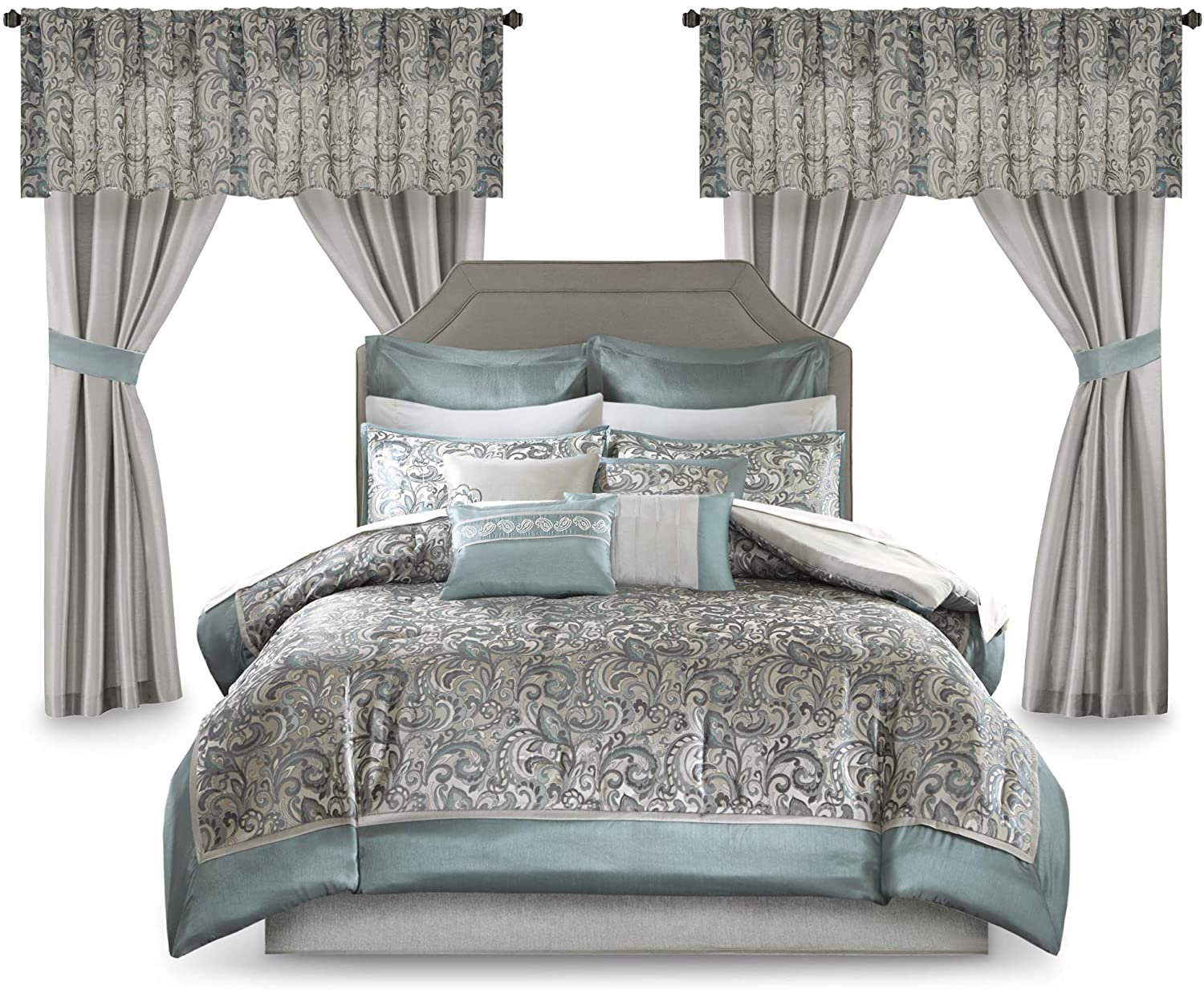 Master Bedroom in a Bag 24 Pcs Faux Silk Comforter Jacquard Set