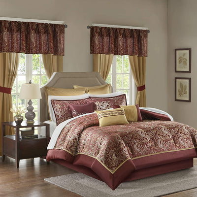 Master Bedroom in a Bag 24 Pcs Faux Silk Comforter Jacquard Set