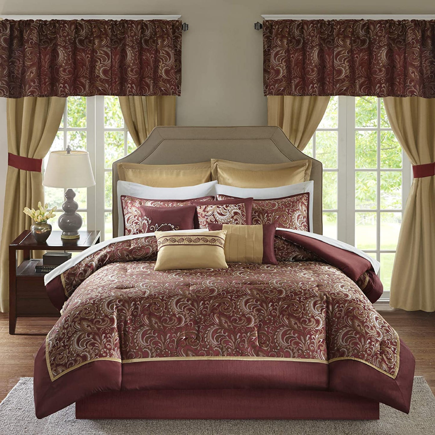 Master Bedroom in a Bag 24 Pcs Faux Silk Comforter Jacquard Set