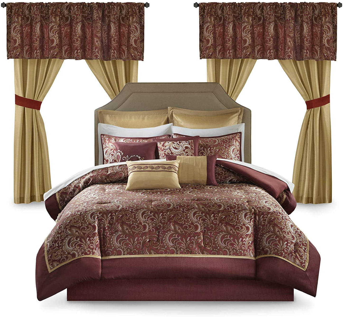 Master Bedroom in a Bag 24 Pcs Faux Silk Comforter Jacquard Set