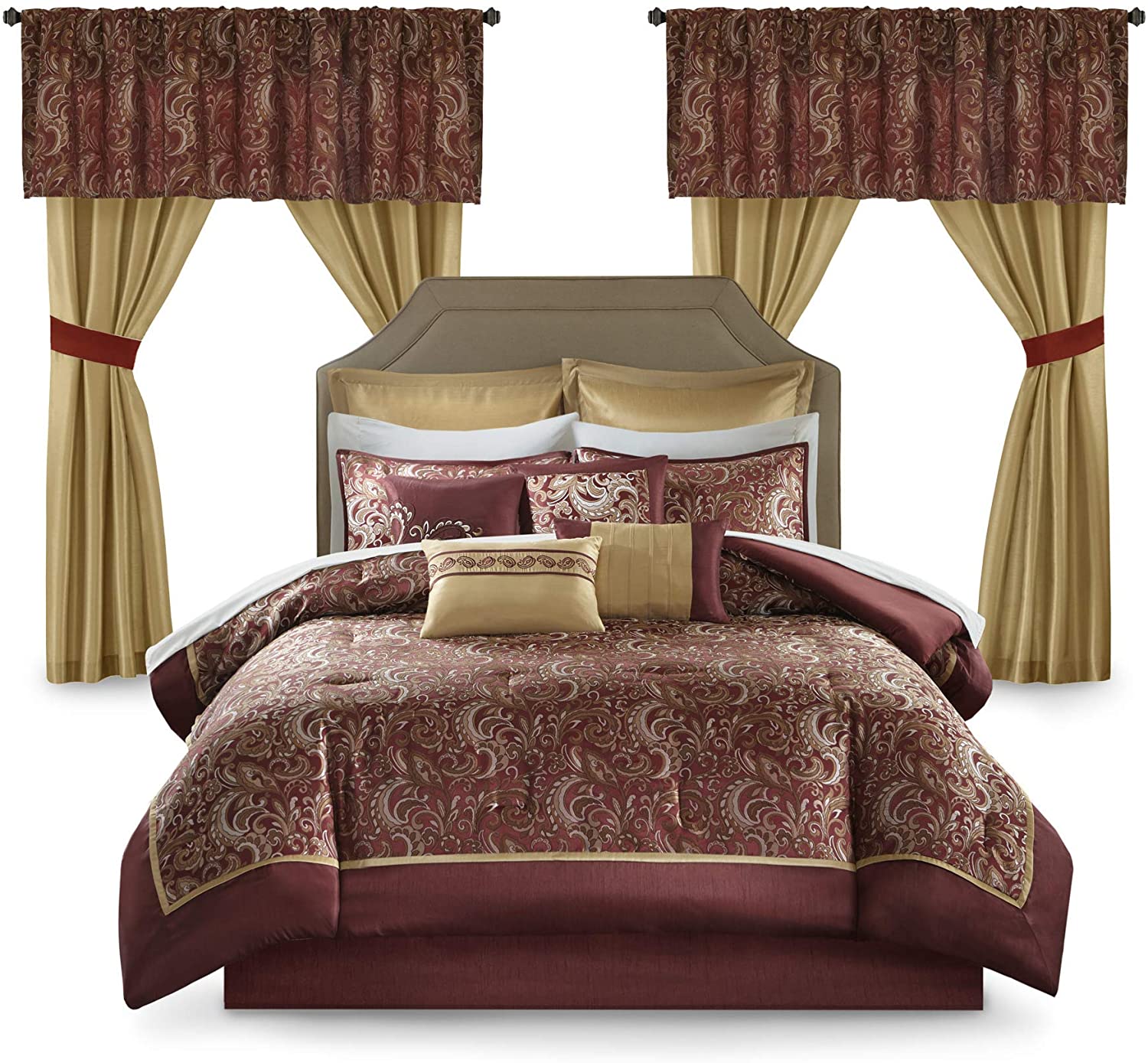 Master Bedroom in a Bag 24 Pcs Faux Silk Comforter Jacquard Set