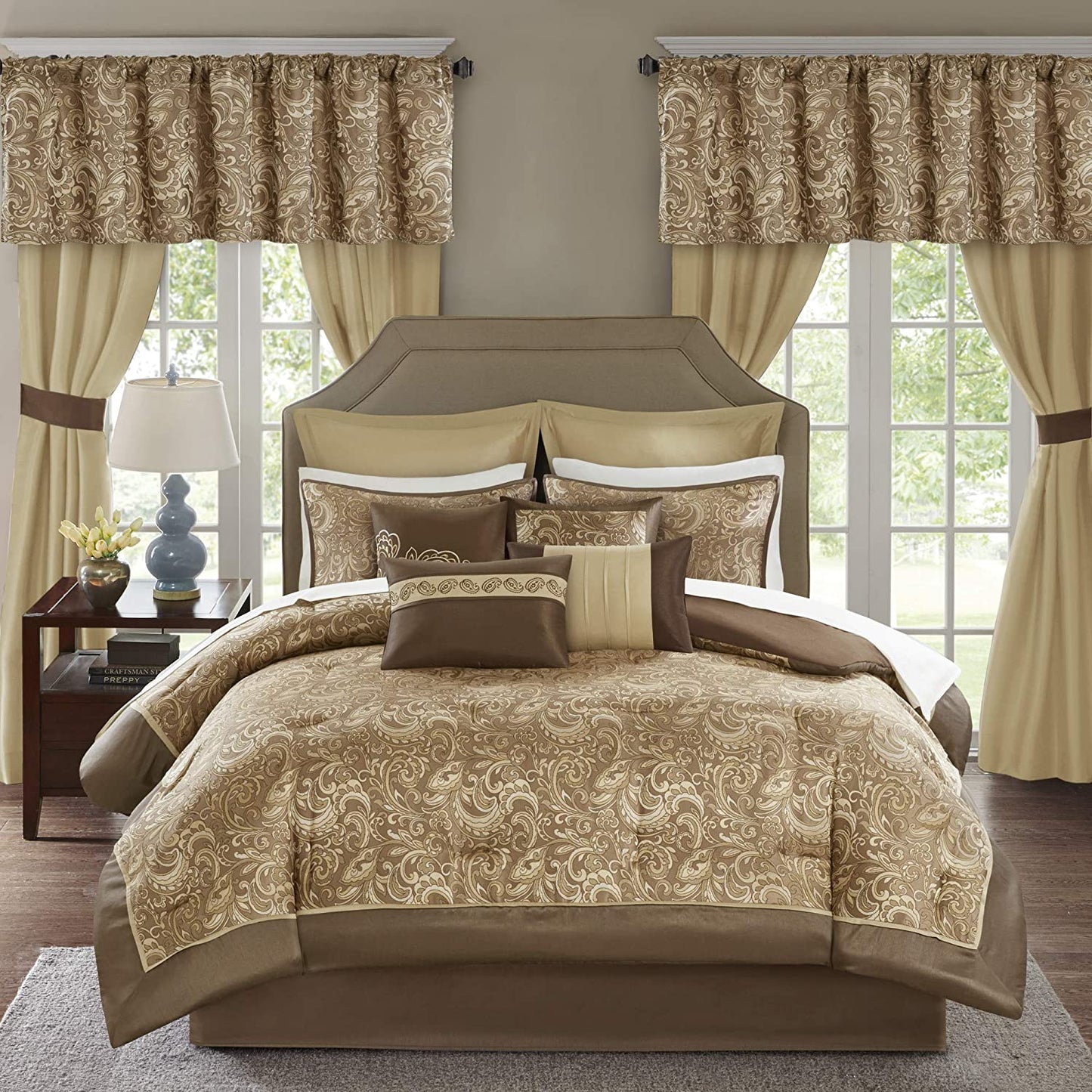 Master Bedroom in a Bag 24 Pcs Faux Silk Comforter Jacquard Set