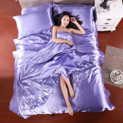 Pure Satin Silk Duvet Cover Double-Sided 4 pcs Set | Anna's Linens