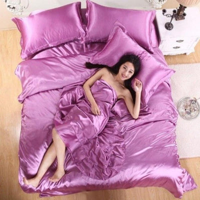 Pure Satin Silk Duvet Cover Double-Sided 4 pcs Set | Anna's Linens