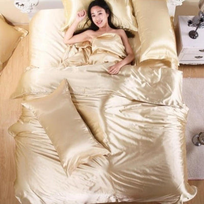 Pure Satin Silk Duvet Cover Double-Sided 4 pcs Set | Anna's Linens