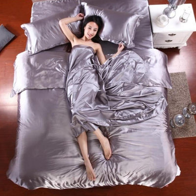 Pure Satin Silk Duvet Cover Double-Sided 4 pcs Set | Anna's Linens