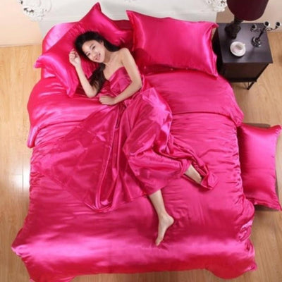 Pure Satin Silk Duvet Cover Double-Sided 4 pcs Set | Anna's Linens