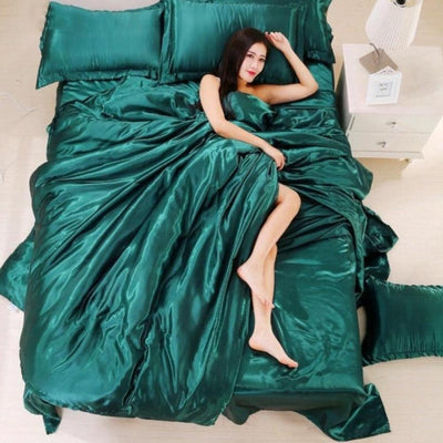 Pure Satin Silk Duvet Cover Double-Sided 4 pcs Set | Anna's Linens