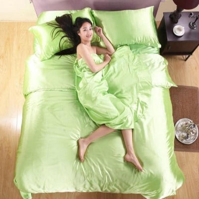 Pure Satin Silk Duvet Cover Double-Sided 4 pcs Set | Anna's Linens