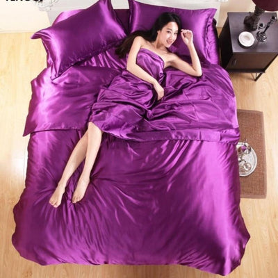 Pure Satin Silk Duvet Cover Double-Sided 4 pcs Set | Anna's Linens