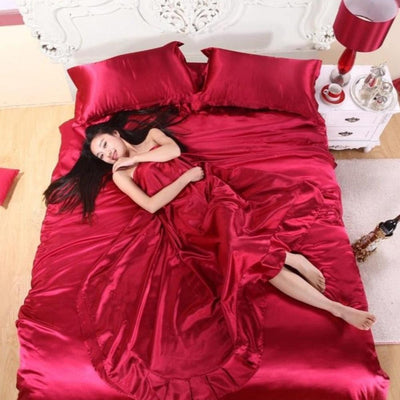 Pure Satin Silk Duvet Cover Double-Sided 4 pcs Set | Anna's Linens