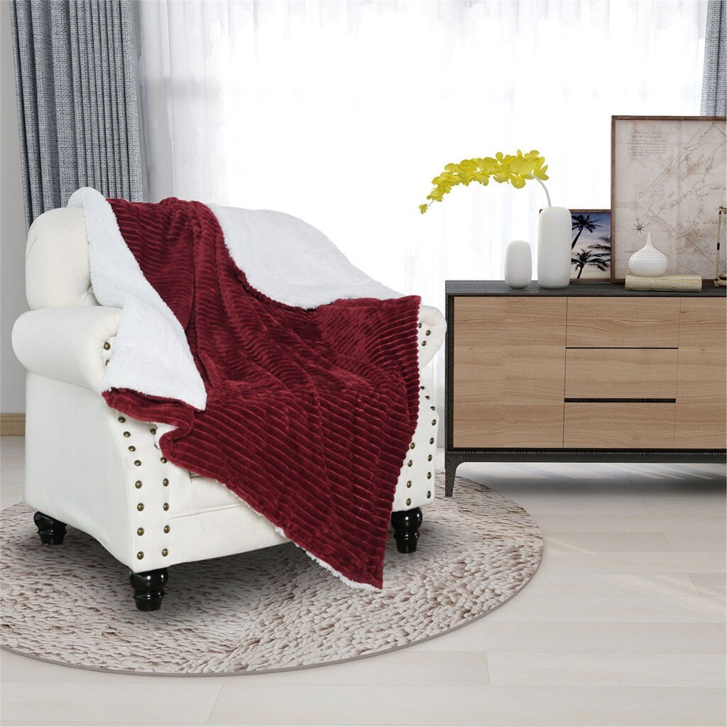 Striped Light Flannel Thick Velvet Cashmere Double Blanket Bed Cover