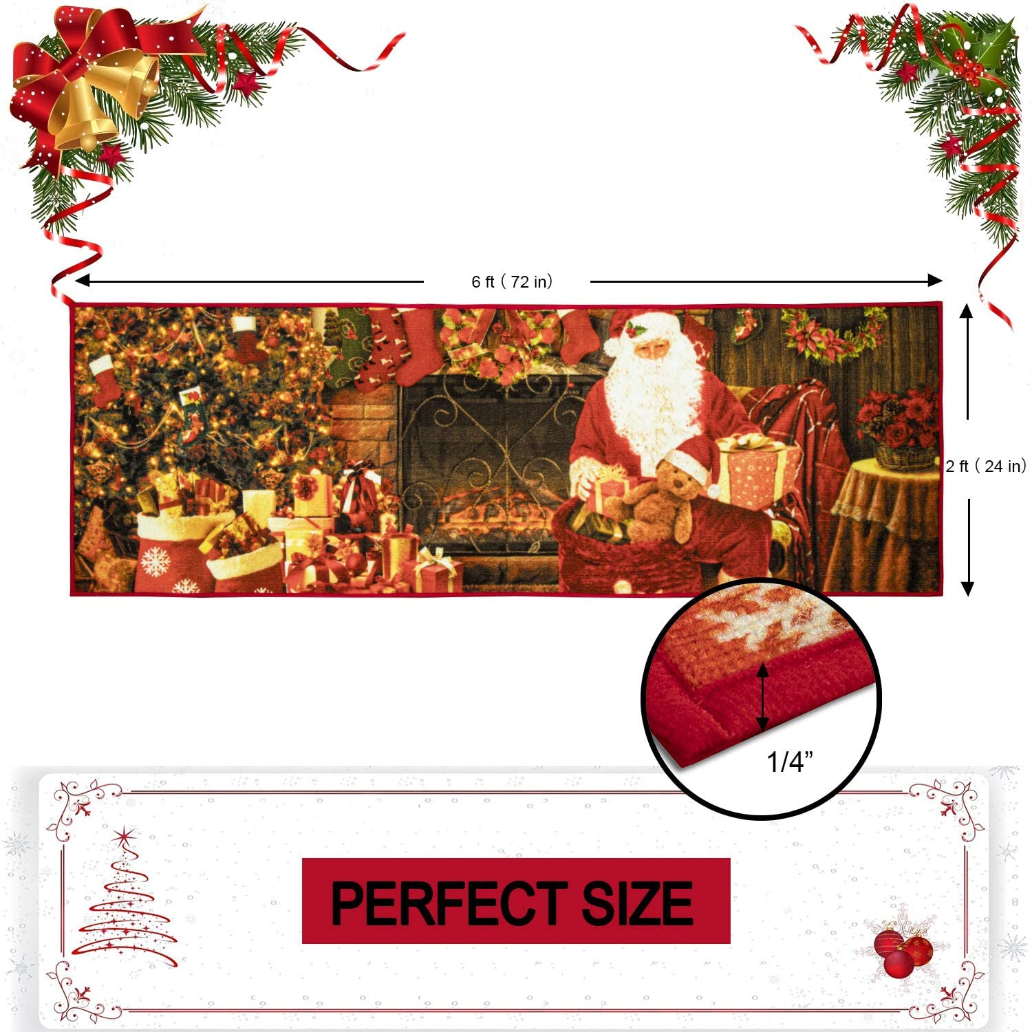 Christmas Runner Rug Santa Welcome Front Door Mat Indoor Outdoor Non Slip Doormat Xmas Holiday Decor Carpet for Living Room Bedroom Bath Kitchen Entrance - Anna's Linens Store