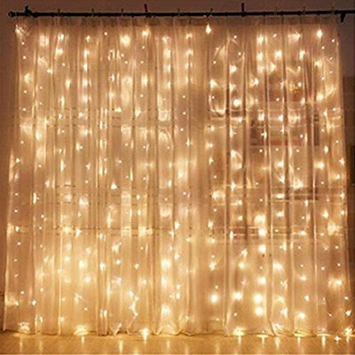300 LED Warm White Window Curtain String Light Wedding Party Home Garden Bedroom Outdoor Indoor Wall Decorations Warm White / - Anna's Linens Store