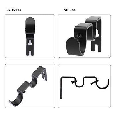 Heavy Duty Curtain Rod Brackets Double Rod Holders Double Curtain Rod Brackets 1" and 5/8" Inch Rod Set of 2 Black / - Anna's Linens Store