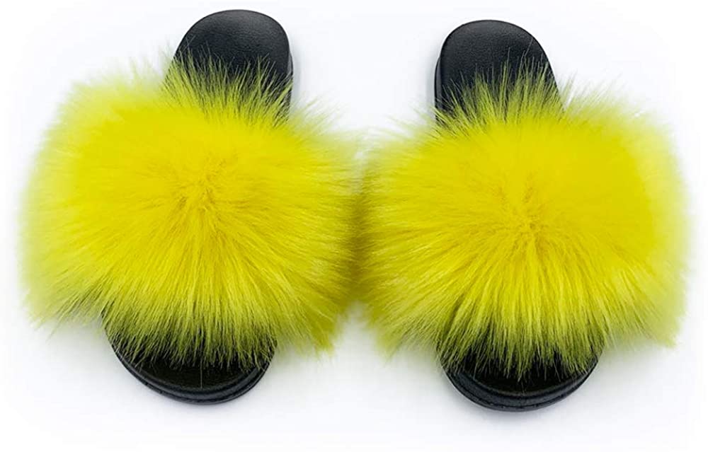 Faux Fur Slides Slippers Fluffy Fuzzy Sandals Open Toe Furry Slide Flip Flop - Anna's Linens Store