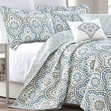 5 Piece Teal Aqua Printed Bed Cover Quilt Blanket Cotton Polyester Filled Embroidery Pillow Set - Anna's Linens Store