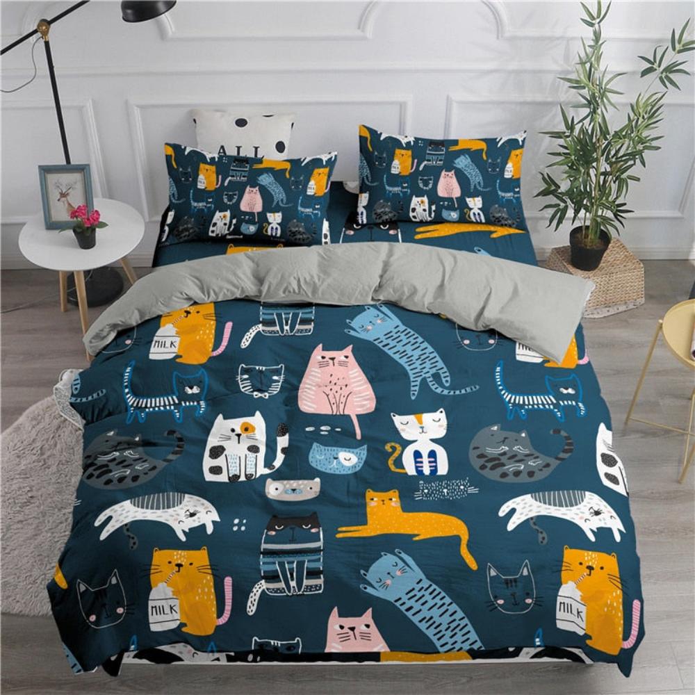 Cartoon Duvet Cover Set Cute Cats Printed 3D - Anna's Linens