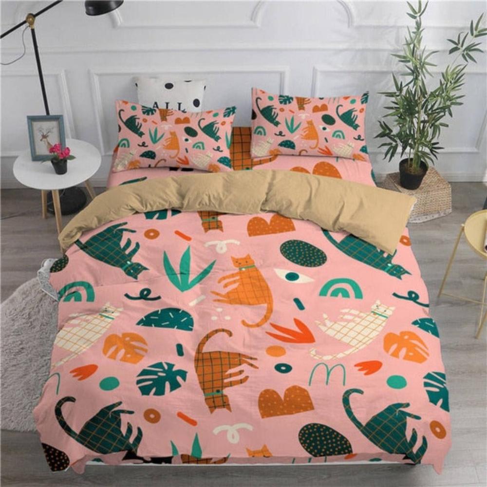 Cartoon Duvet Cover Set Cute Cats Printed 3D - Anna's Linens
