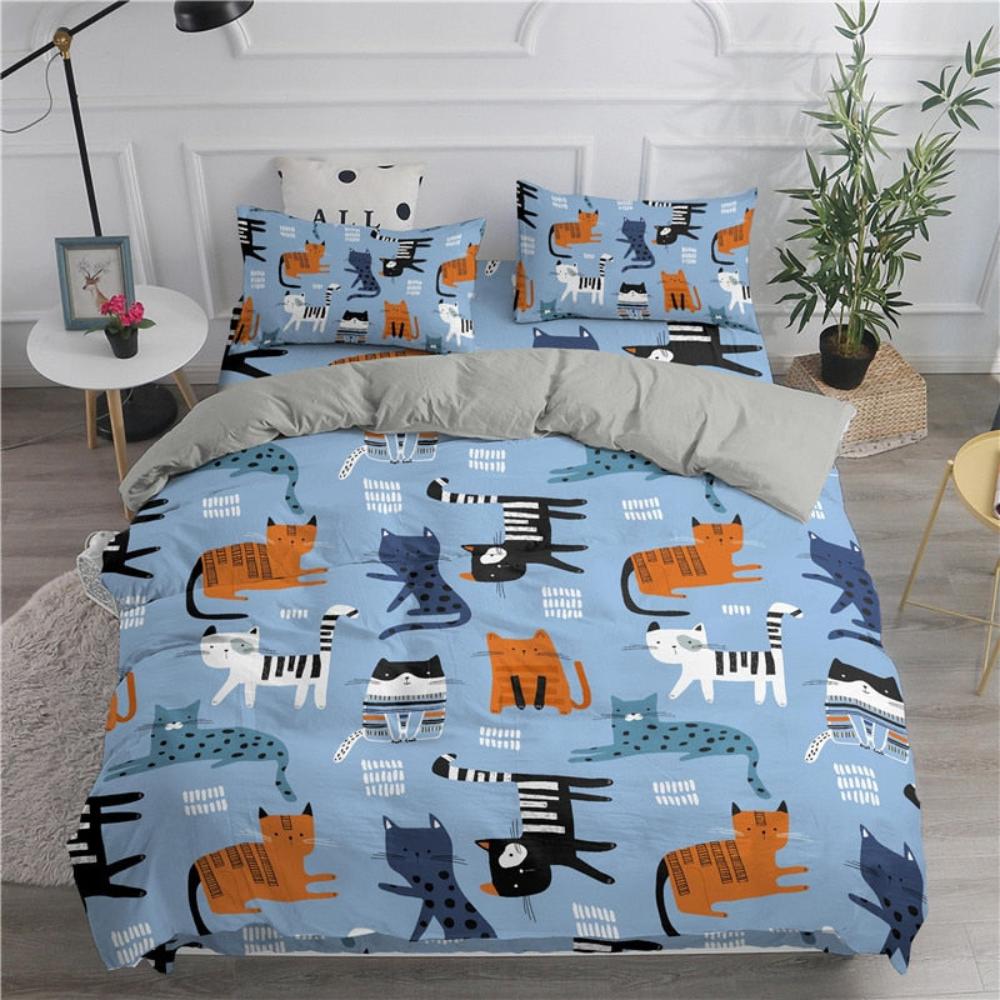 Cartoon Duvet Cover Set Cute Cats Printed 3D - Anna's Linens