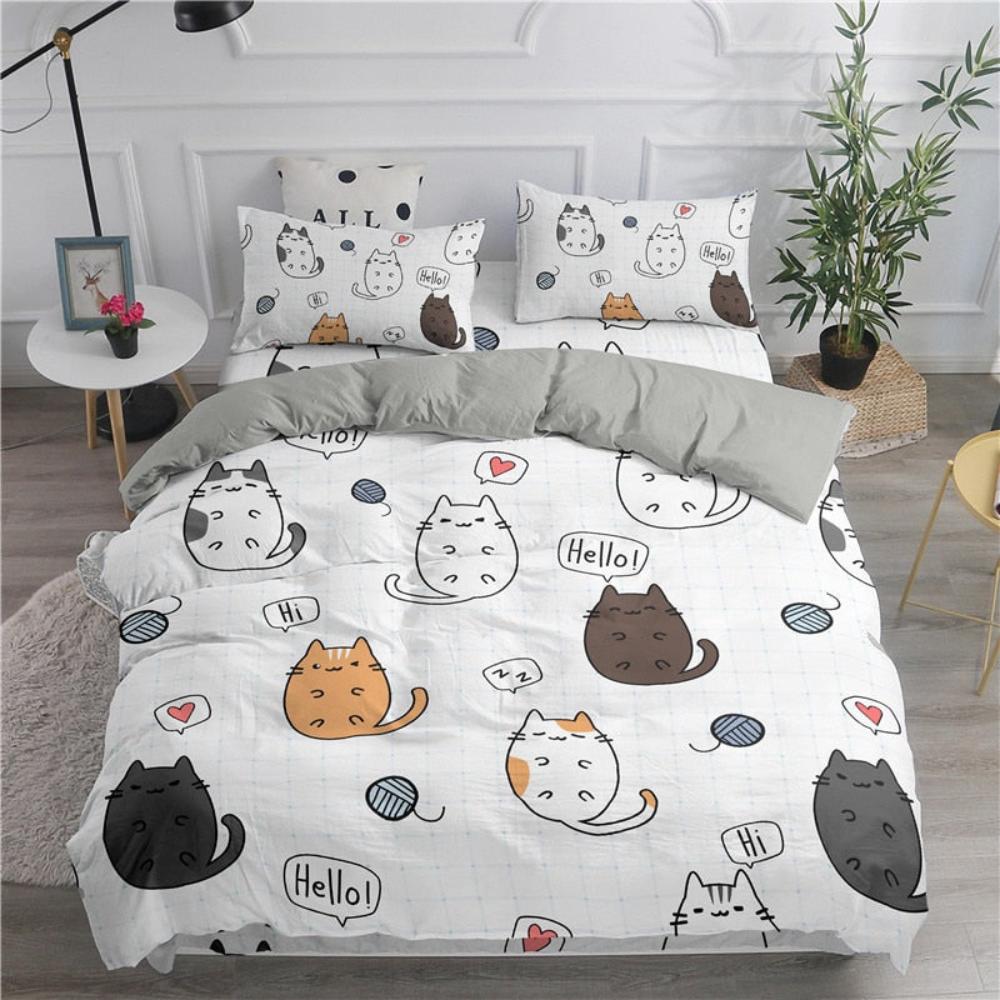 Cartoon Duvet Cover Set Cute Cats Printed 3D - Anna's Linens