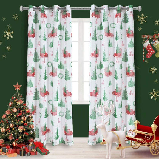 Christmas Faux Linen Sheer Curtains Light Filtering Grommet. Set of 2 Panels - Anna's Linens