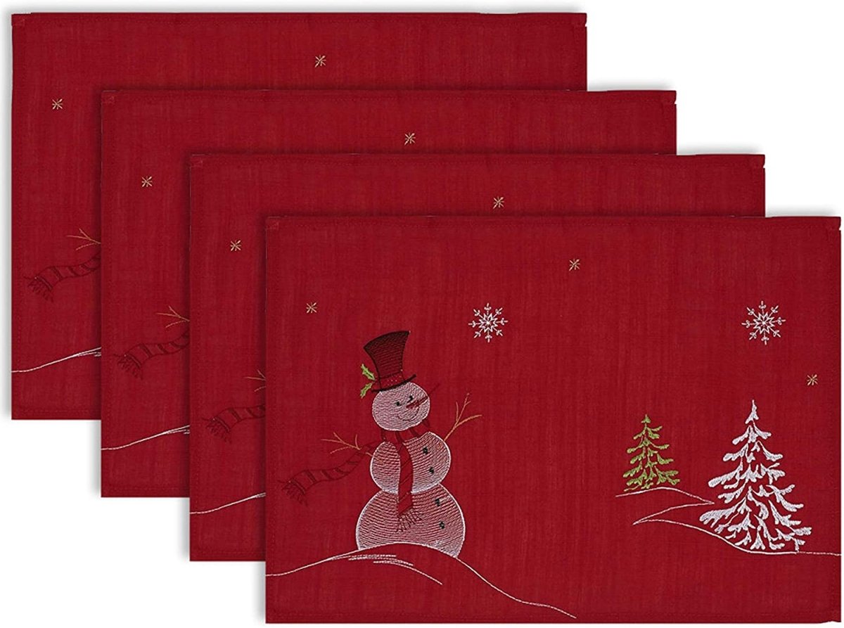 Christmas Holiday Embroidered Placemats 13x19" Set of 4 - Anna's Linens