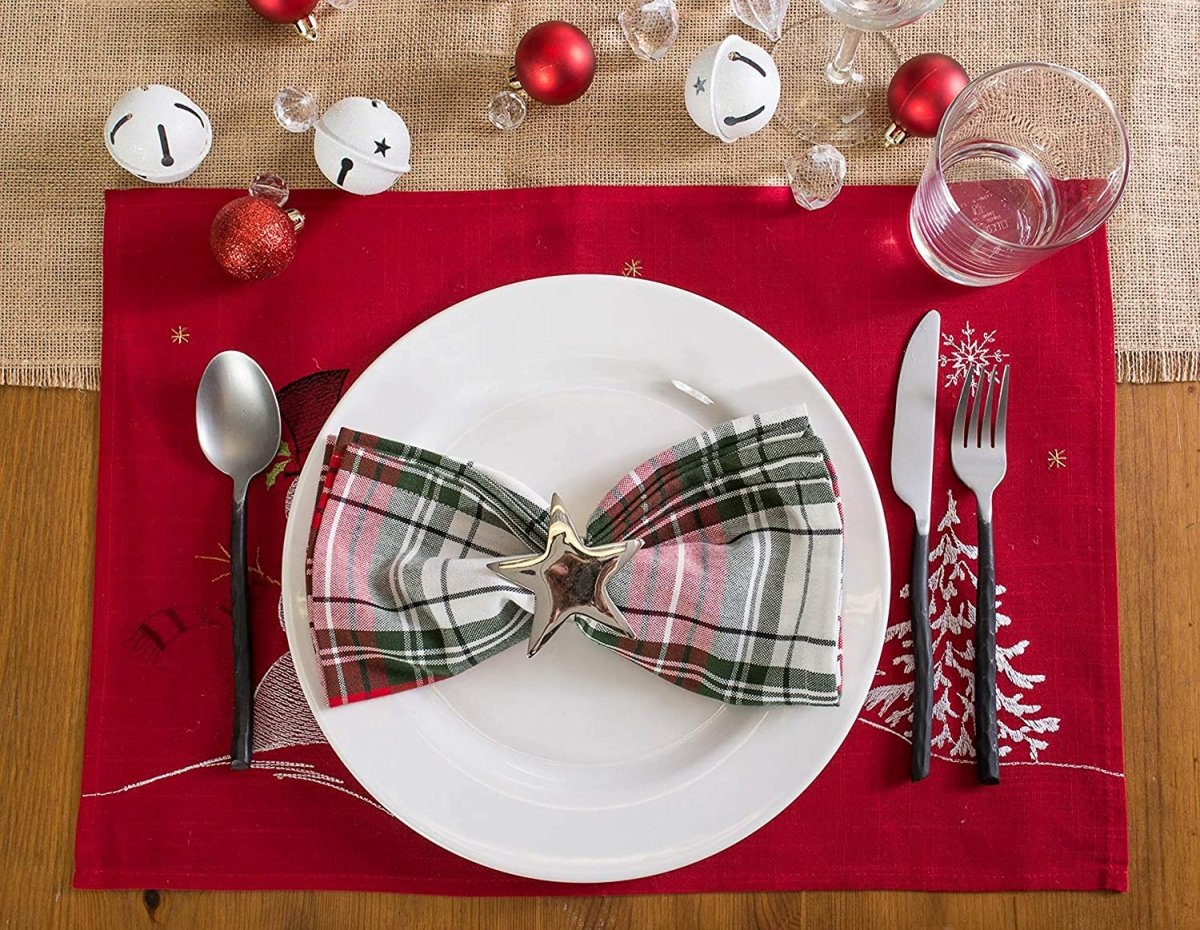Christmas Holiday Embroidered Placemats 13x19" Set of 4 - Anna's Linens
